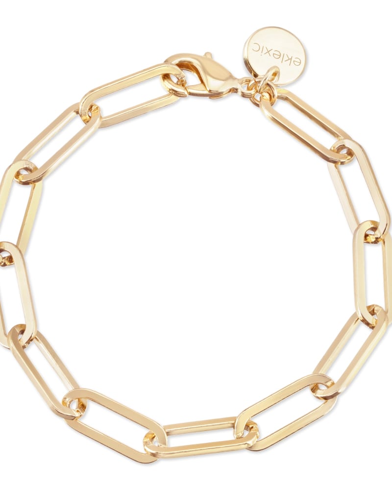 Front of a size 6" Large Elongated Link Chain Bracelet 6" Gold in Gold by Eklexic. | dia_product_style_image_id:279303